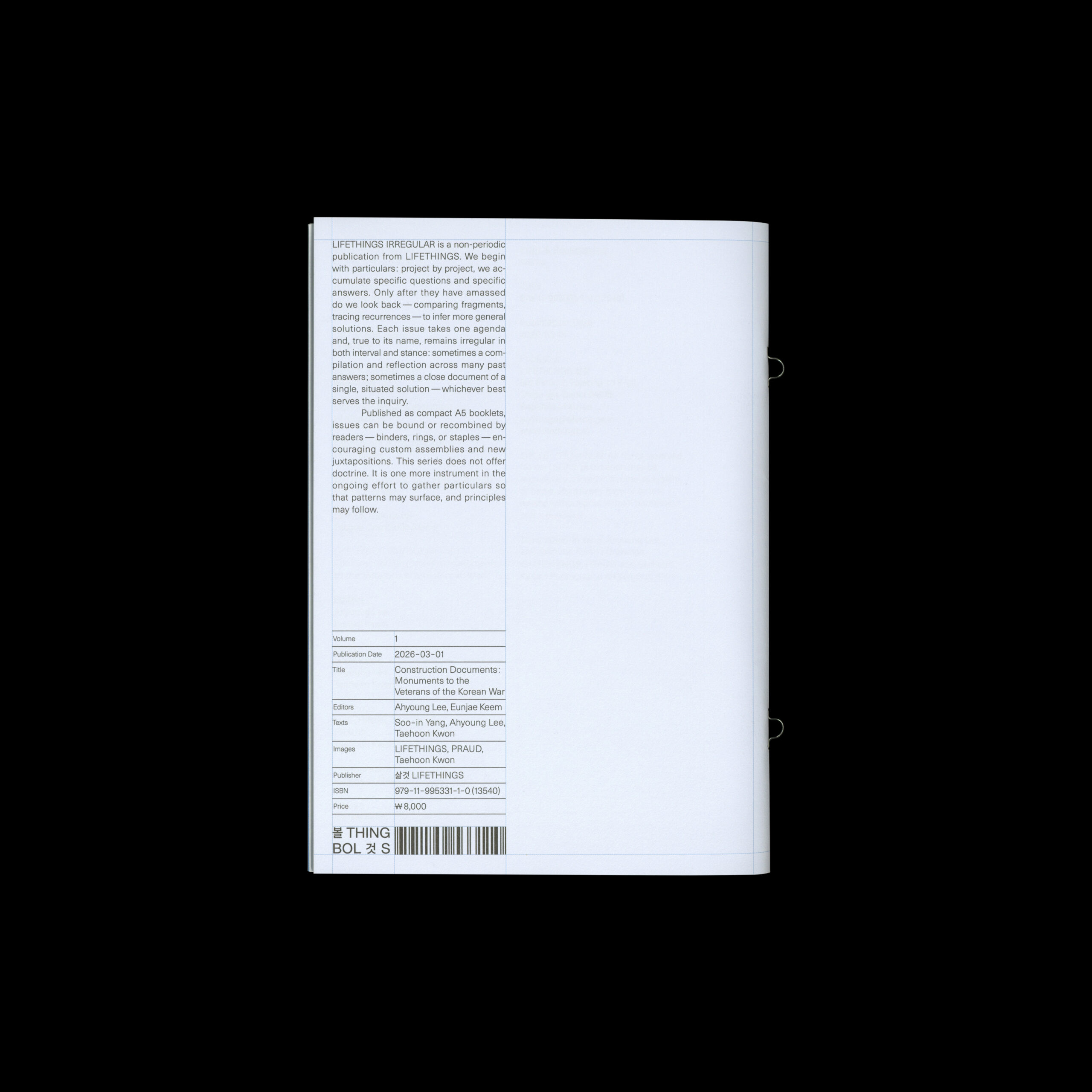 LIFETHINGS IRREGULAR Vol.1: Construction Documents: Monuments to the Veterans of the Korean War
